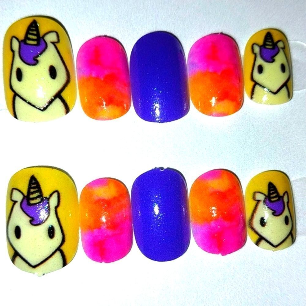Kids custom Unicorn 10pc  press on nails for girls and teens